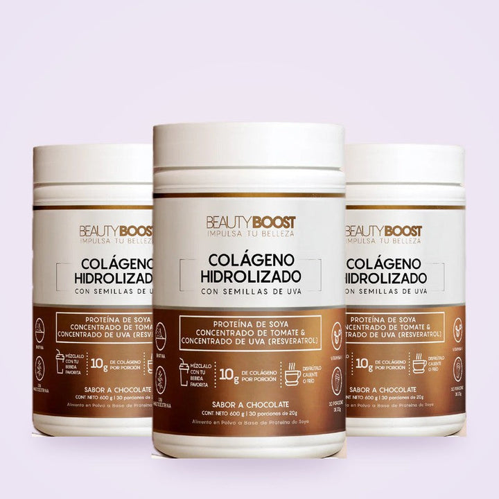 Kit x 3 colágeno hidrolizado con resveratrol sin edulcorantes - sabor a chocolate