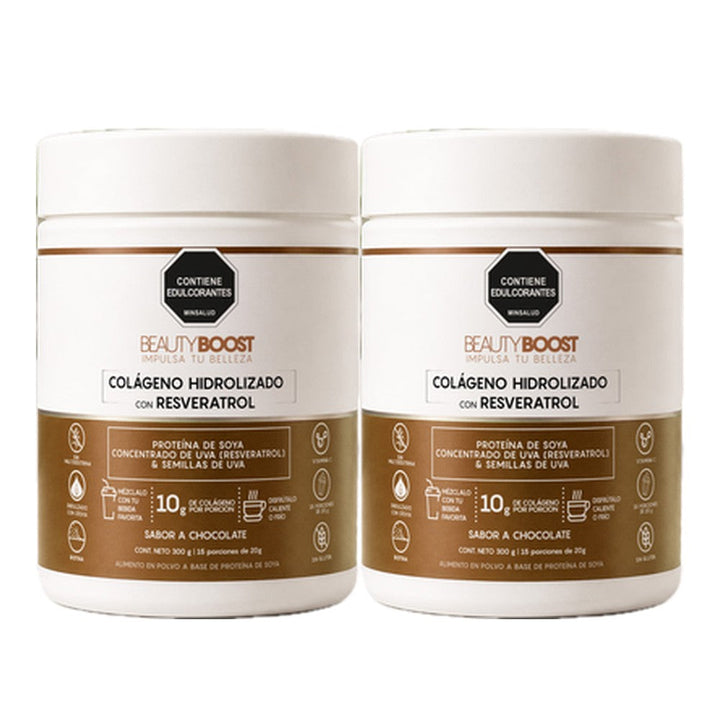 Kit x 2 colágeno hidrolizado con resveratrol y biotina sabor chocolate - Edición especial 300 g