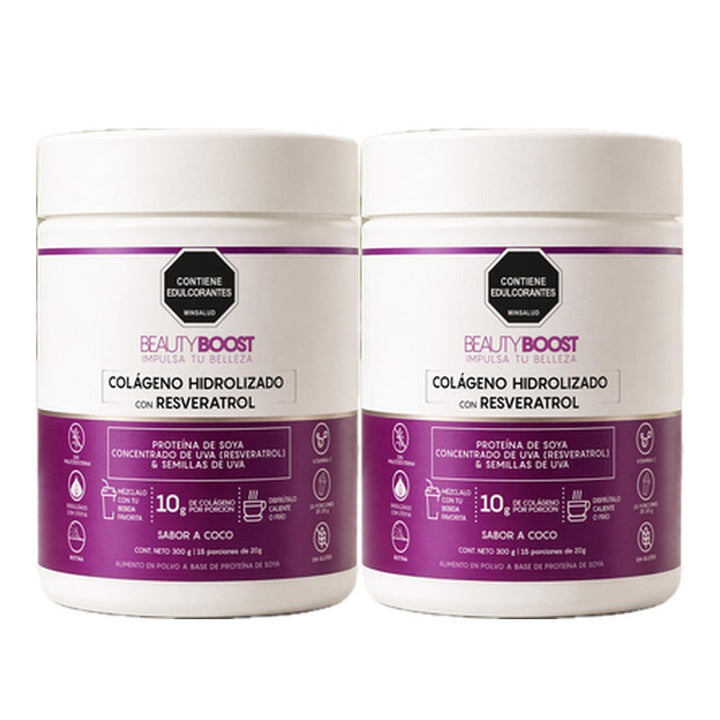 Kit x 2 colágeno hidrolizado con resveratrol y biotina sabor coco - Edición especial 300 g