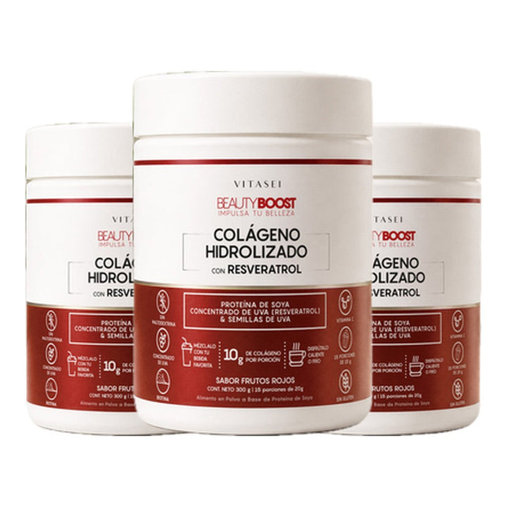 Kit x 3 colágeno hidrolizado con resveratrol y biotina sabor frutos rojos - Edición especial 300 g