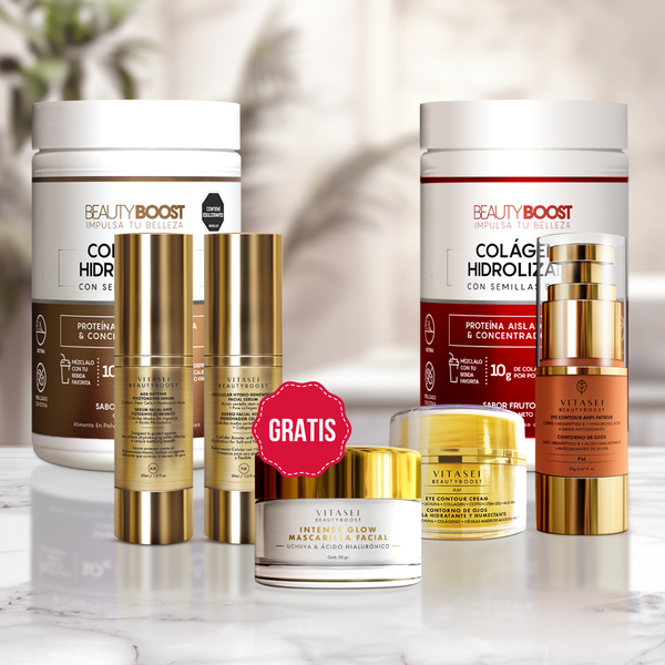 KIT SUEROS AM Y PM + CONTORNOS AM Y PM + 2 COLÁGENOS + MASCARILLA FACIAL DE UCHUVA