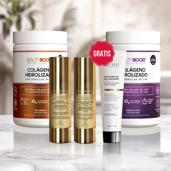 KIT SERUMS FACIALES DÍA Y NOCHE + 2 COLÁGENOS + GRATIS GEL LIMPIADOR