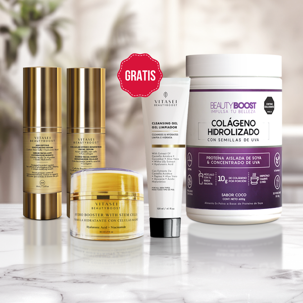 KIT SERUMS PARA DÍA Y NOCHE + HYDROBOOSTER + COLÁGENO + GRATIS GEL LIMPIADOR