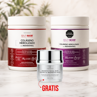 Kit 2 Colágenos 300g sabor coco + frutos rojos + GRATIS mascarilla magnética