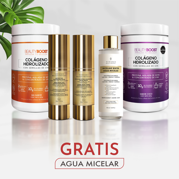 KIT SERUMS FACIALES DÍA Y NOCHE + 2 COLÁGENOS HIDROLIZADOS + GRATIS AGUA MICELAR