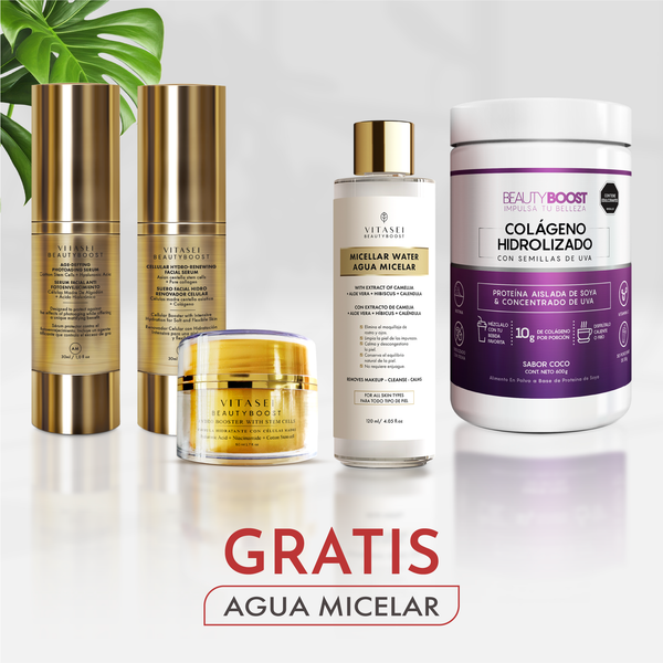 KIT SERUMS PARA DÍA Y NOCHE + HYDROBOOSTER + COLÁGENO HIDROLIZADO + GRATIS AGUA MICELAR
