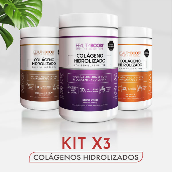 KIT X 3 COLÁGENOS HIDROLIZADOS SABOR COCO + SIN SABOR + CHOCOLATE