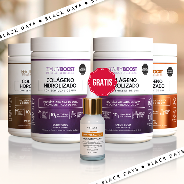 kit colágeno: 2 sabor coco, 1 sin sabor, 1 chocolate y vitamina c de 15 ml gratis