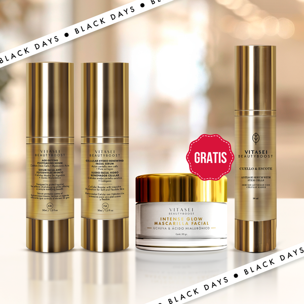 Serums día + noche + cuello y escote con células madre + gratis mascarilla uchuva