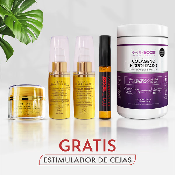 KIT SERUMS PARA DÍA Y NOCHE + HYDROBOOSTER + COLÁGENO + ESTIMULADOR DE CEJAS GRATIS