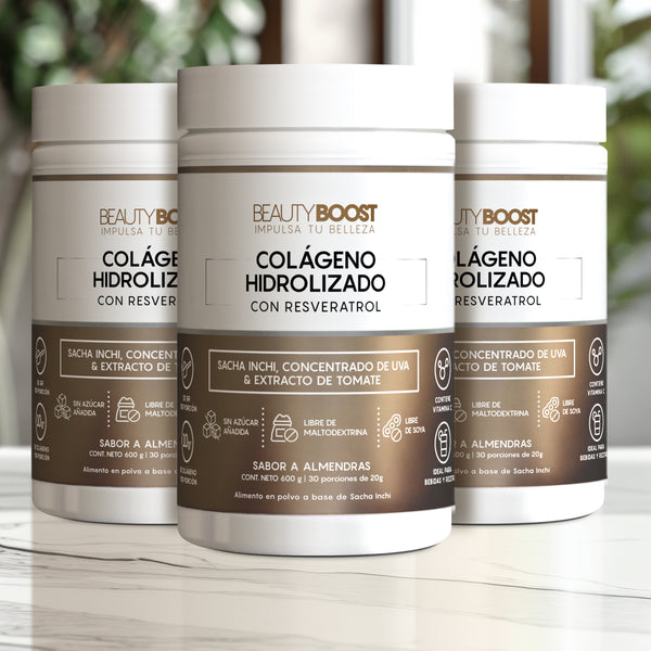 Kit x 3 Colágeno hidrolizado con sacha inchi y resveratrol - sabor almendras sin edulcorantes