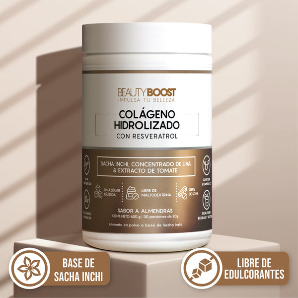 Colágeno hidrolizado con sacha inchi y resveratrol - sabor almendras sin edulcorantes