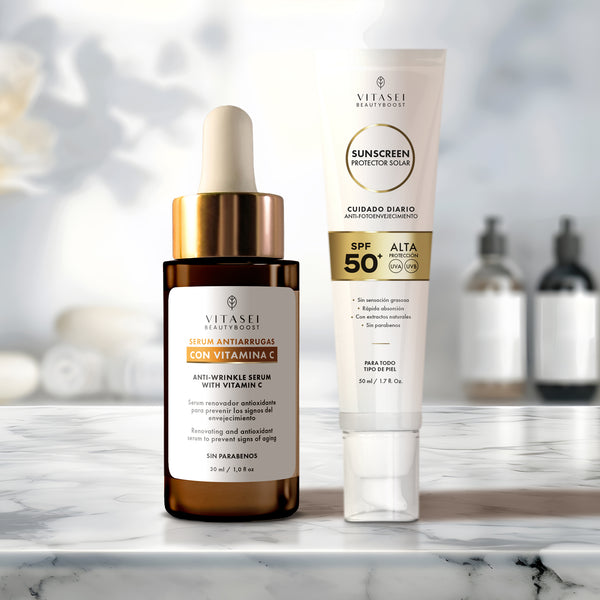 KIT FACIAL SERUM CON VITAMINA C  PROTECTOPF 50 UVA Y UVB
