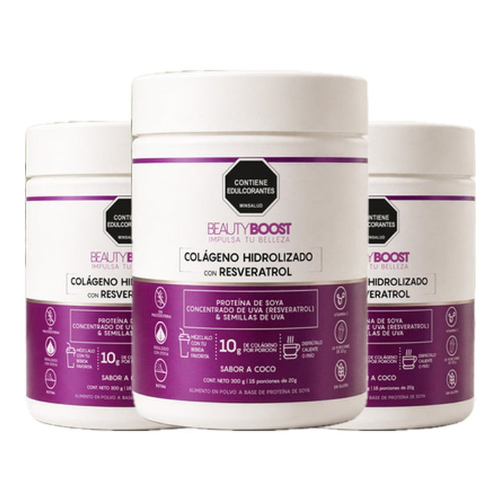 Kit x 3 colágeno hidrolizado con resveratrol y biotina sabor coco - Edición especial 300 g
